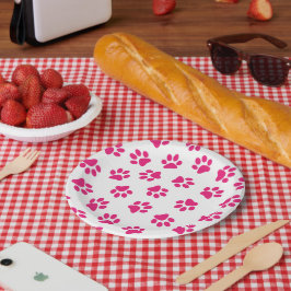 Muster von Pfoten, Hundeschrauben, rosa Pfoten Pappteller