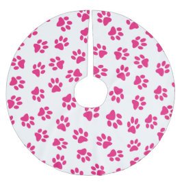 Muster von Pfoten, Hundeschrauben, rosa Pfoten Polyester Weihnachtsbaumdecke