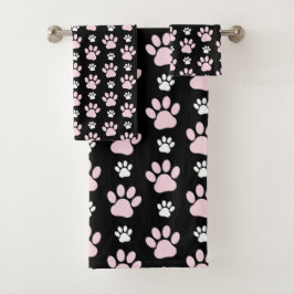 Muster von Pfoten, rosa Pfoten, Hundepfoten, Tierp Badhandtuch Set