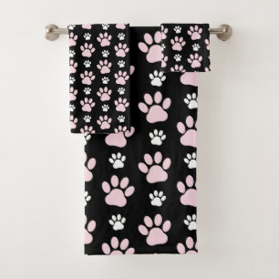 Muster von Pfoten, rosa Pfoten, Hundepfoten, Tierp Badhandtuch Set