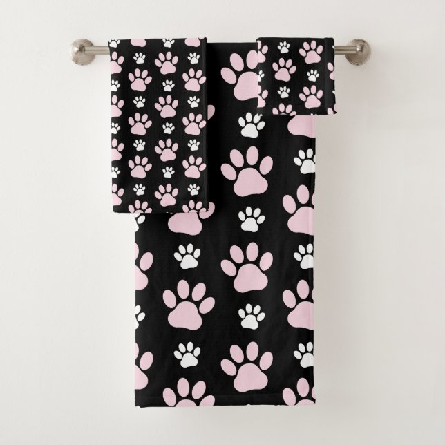 Muster von Pfoten, rosa Pfoten, Hundepfoten, Tierp Badhandtuch Set (Insitu)