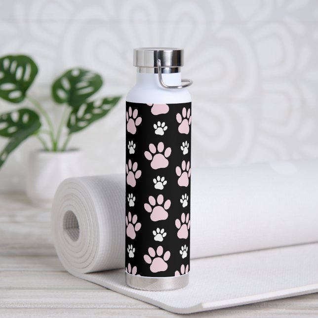 Muster von Pfoten, rosa Pfoten, Hundepfoten, Tierp Trinkflasche (Yoga)