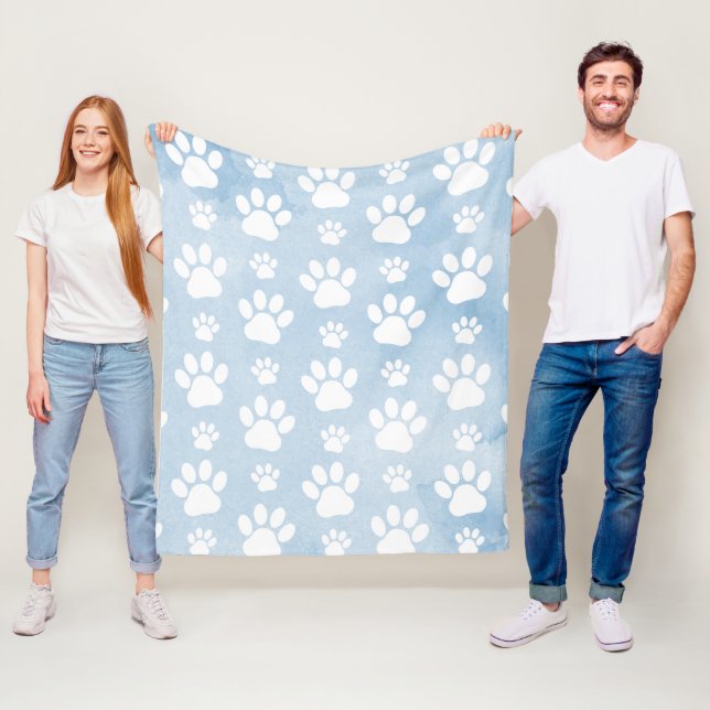 Muster von Pfoten, Weiße Pfoten, Wasserfarben, Bla Fleecedecke (Beispiel)