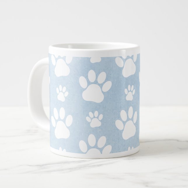 Muster von Pfoten, Weiße Pfoten, Wasserfarben, Bla Jumbo-Tasse (Vorderseite Links)