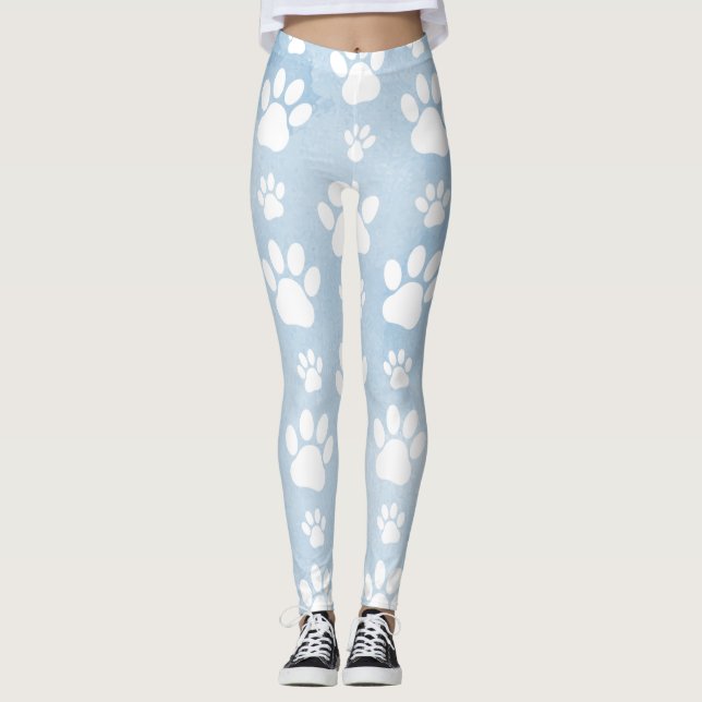 Muster von Pfoten, Weiße Pfoten, Wasserfarben, Bla Leggings (Vorderseite)