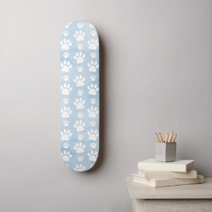 Muster von Pfoten, Weiße Pfoten, Wasserfarben, Bla Skateboard