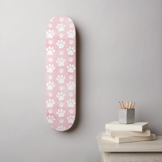 Muster von Pfoten, weißen Pfoten, Aquarellfarben,  Skateboard (Wandkunst)