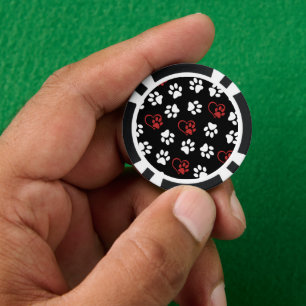 Muster von Pfoten, weißen Pfoten, roten Pfoten, He Pokerchips