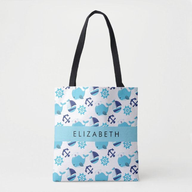 Muster von Walen, Blauen Walen, Ihr Name Tasche (Vorderseite)