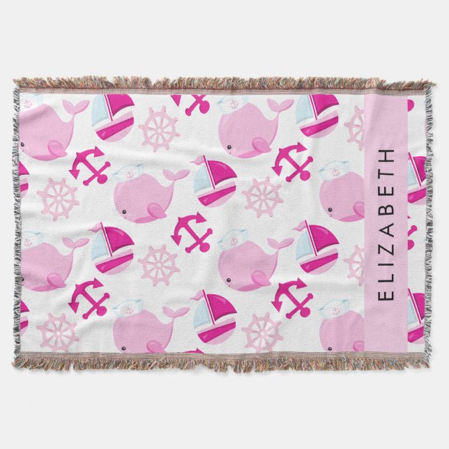 Muster von Walen, rosa Wale, Ihr Name Decke (Vorderseite)