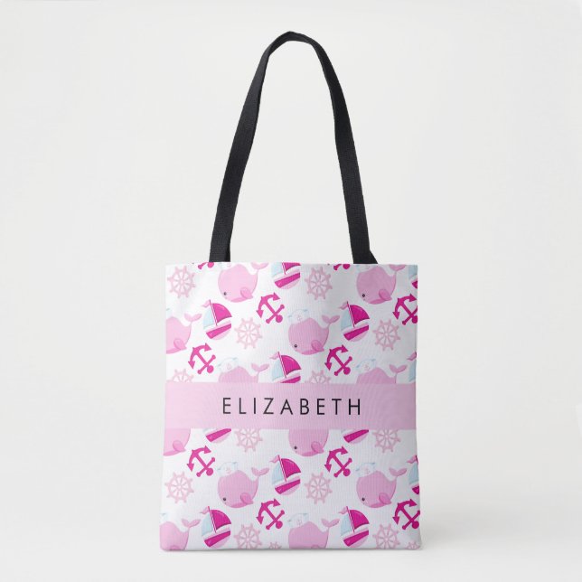 Muster von Walen, rosa Wale, Ihr Name Tasche (Vorderseite)
