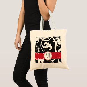 Muster von Wirbel, schwarz und weiß, Monogramm Tragetasche