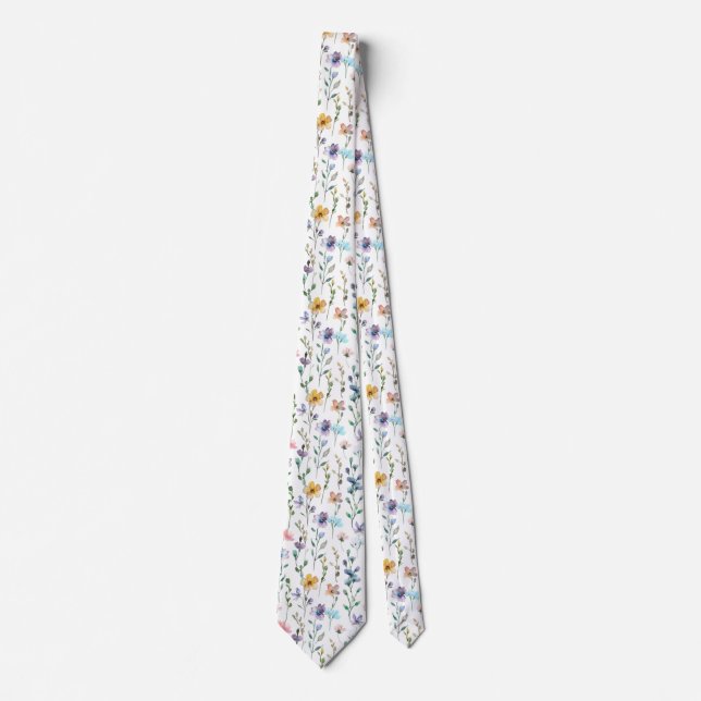 Muster-Wildblumen für weiße Blume Krawatte (Vorderseite)
