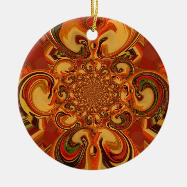Muster wirbeln: Farbtöne von Orange, Braun und Grü Keramikornament (Vorne)