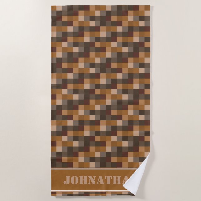 MusterGamer Browns Pixelated | personalisiert Strandtuch (Vorderseite)