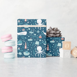 Musterjunge Navy Blue and White Nautical Ocean Geschenkpapier