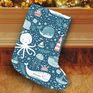 Musterjunge Navy Blue and White Nautical Ocean Kleiner Weihnachtsstrumpf