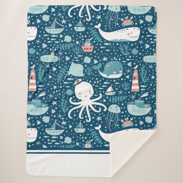 Musterjunge Navy Blue and White Nautical Ocean Sherpadecke (Vorderseite)