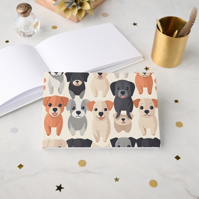 Musterpapier für niedliche Hunde Gästebuch (Vorderseite Offen)