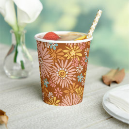 Musterpapierkopien der Retro-Blume im Sommer Pappbecher