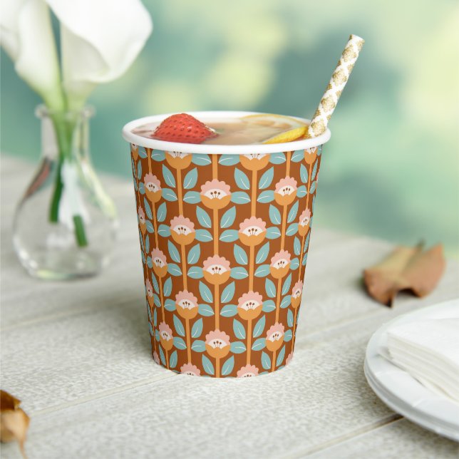 Musterpapierkopien der Retro-Blume im Sommer Pappbecher (In Situ)
