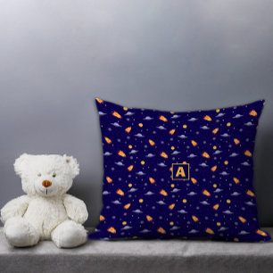 Musterraum Lavendel Orange Dunkelblau Monogramm Kissen