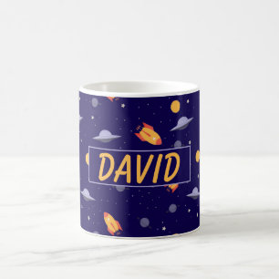 Musterraum orange blaue Name Kaffeetasse