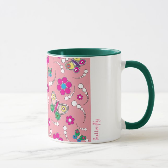 Musterschmetterlingsrosa Tasse (Rechts)