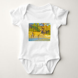 Musturd Colored Deer mit hellblau Baby Strampler