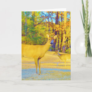 Musturd Colored Deer mit hellblau Feiertagskarte