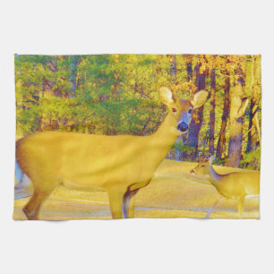 Musturd Colored Deer mit hellblau Handtuch
