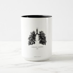"Mut einfassen" Konzeptkunst Lungen aus Blättern Tasse