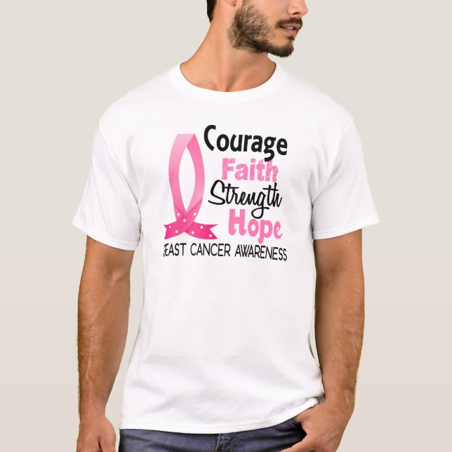 Mut-Glauben-Stärken-Hoffnungs-Brustkrebs T-Shirt (Vorderseite)