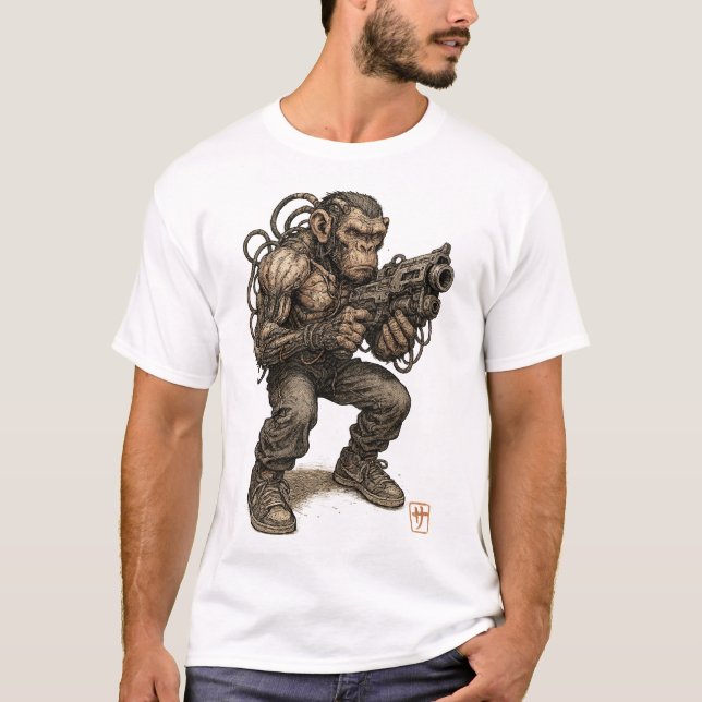 Mutant Gorilla Soldier - Post Apocalyptic Warrior T-Shirt (Vorderseite)