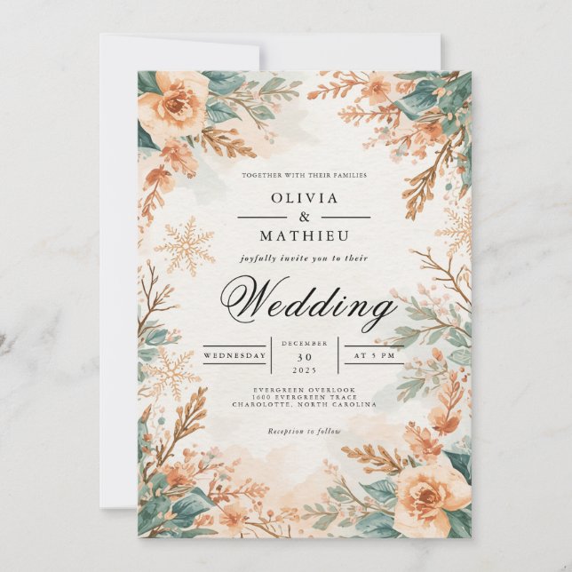Mute Blossom Winter Romance Wedding Einladung (Vorderseite)