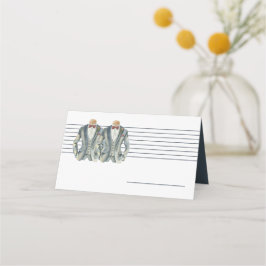Mute Blue Two Grooms Anzug und Bow Krawatte Hochze Platzkarte
