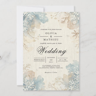 Mute Blue Winter Bloom Wedding Einladung