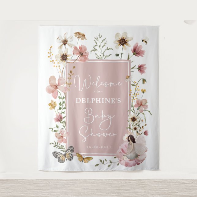 Mute Blush Wildblume Fairy Baby Dusche Willkommen Wandteppich (Vorderseite)