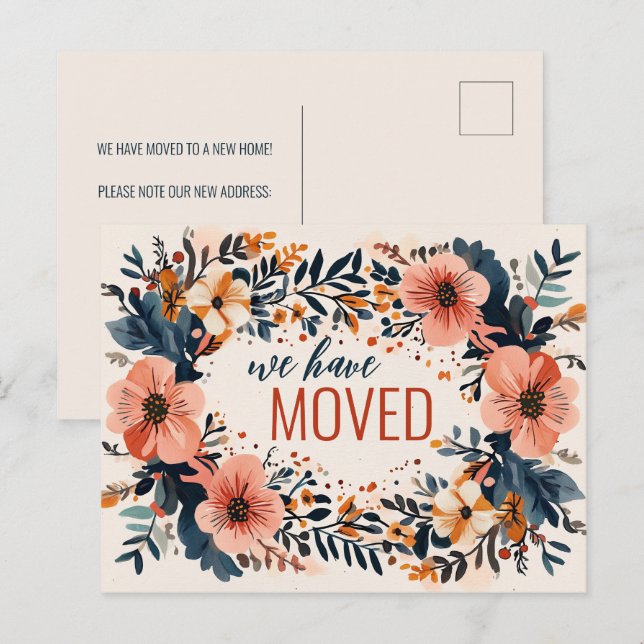 Mute Chic Florals haben wir neue Adresse verschobe Postkarte (Vorne/Hinten)