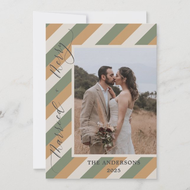 Mute Farbe Foto Frohe Verheiratete Hochzeit Weihna Dankeskarte (Vorderseite)