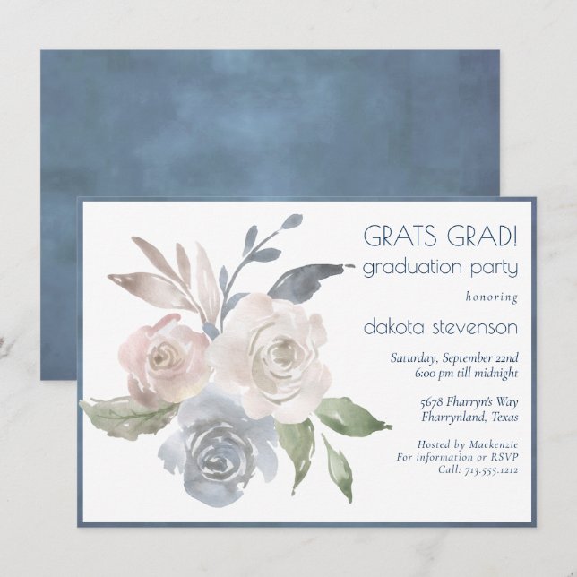 Mute Floral Bouquet | Soft Pastell Rose Abschluss Einladung (Vorne/Hinten)