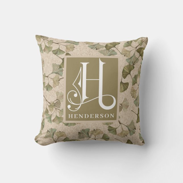Mute Ginko Muster Monogram H Kissen (Vorderseite)