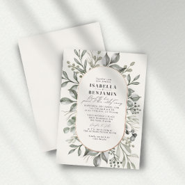 Mute Greenery Oval Ivory Wedding Rose Gold Folieneinladung