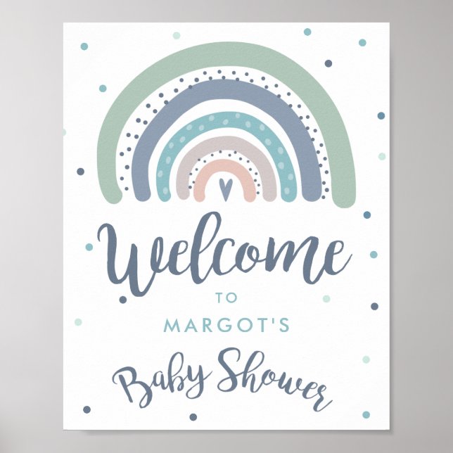 Mute Pastel Rainbow Baby Dusche Willkommen Poster (Vorne)
