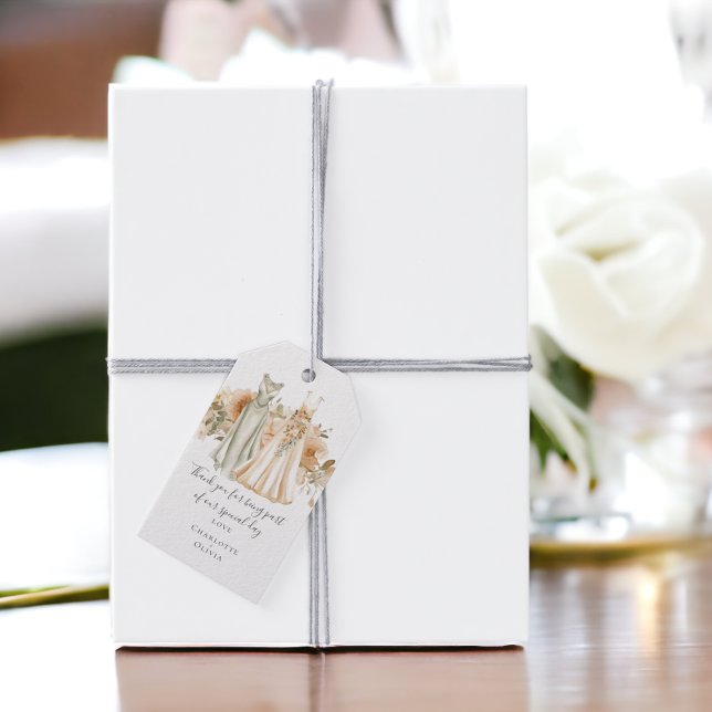 Mute Peach Blume Personalisiert Lesben Hochzeit Geschenkanhänger (Muted Peach Flowers Personalized Lesbian Wedding Gift Tags from Ricaso)