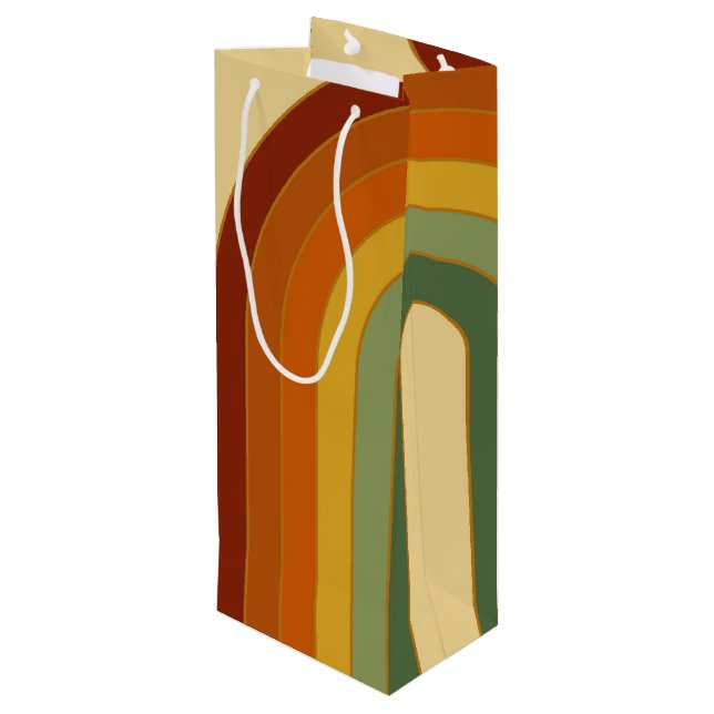 Mute Retro Groovy Layered Regenbogen Ästhetik Geschenktüte Für Weinflaschen (Rückseite Schrägansicht)