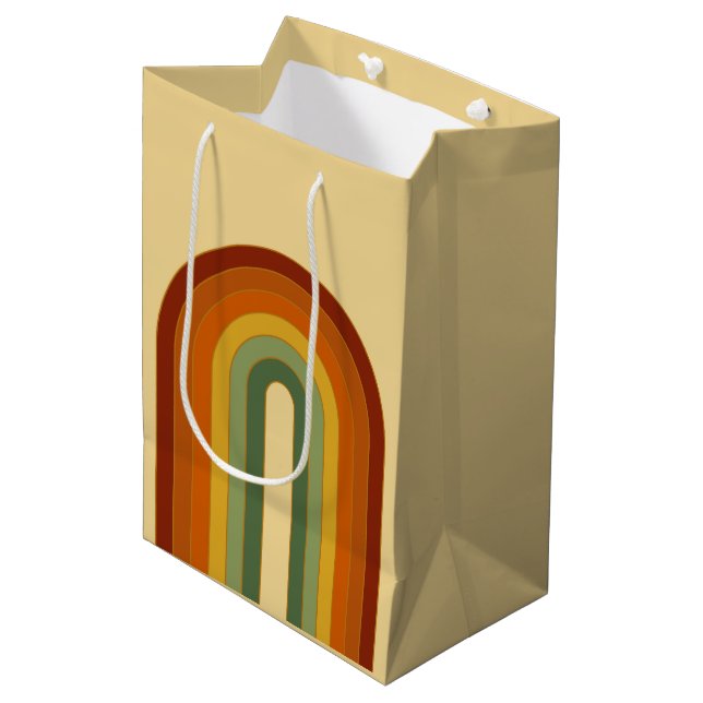 Mute Retro Groovy Layered Regenbogen Ästhetik Mittlere Geschenktüte (Vorderseite Schrägansicht)