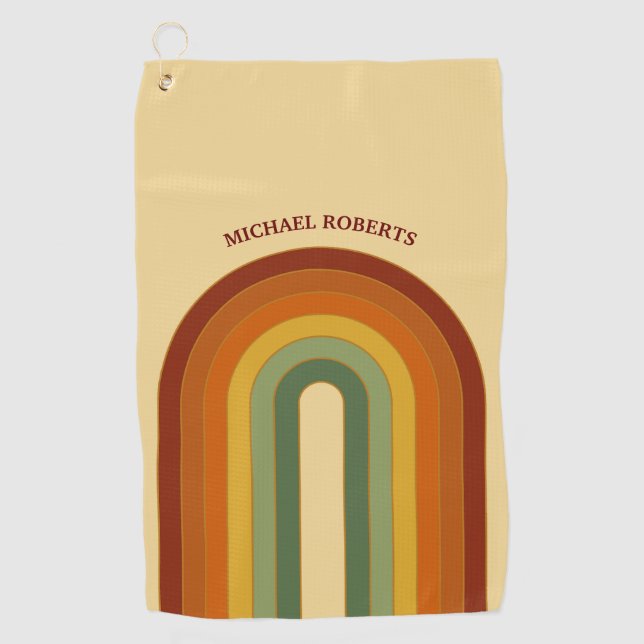 Mute Retro Layered Groovy Rainbow Name Golfhandtuch (Vorderseite)