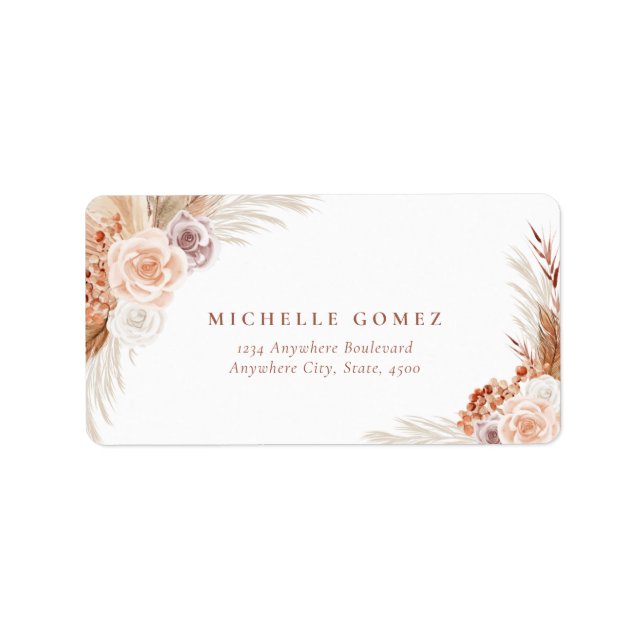 Mute Rose Pampas Terracotta Boho Hochzeitadresse Adressaufkleber (Vorne)