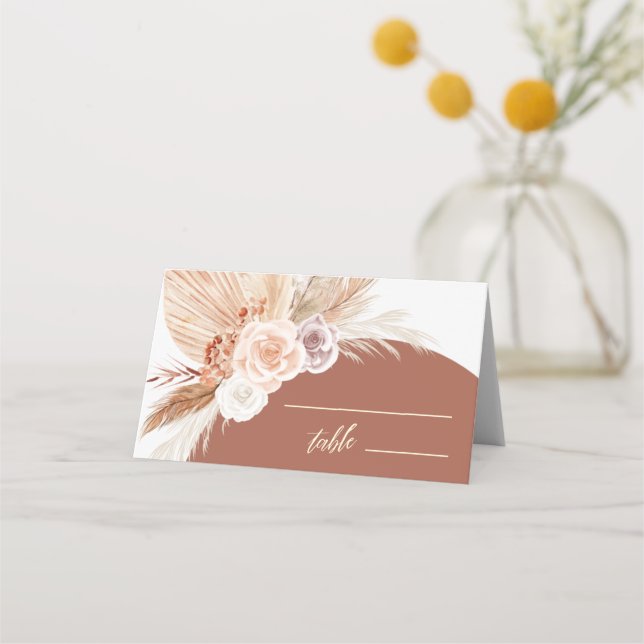 Mute Rose Pampas Terracotta Hochzeitstisch Platzkarte (Vorderseite)
